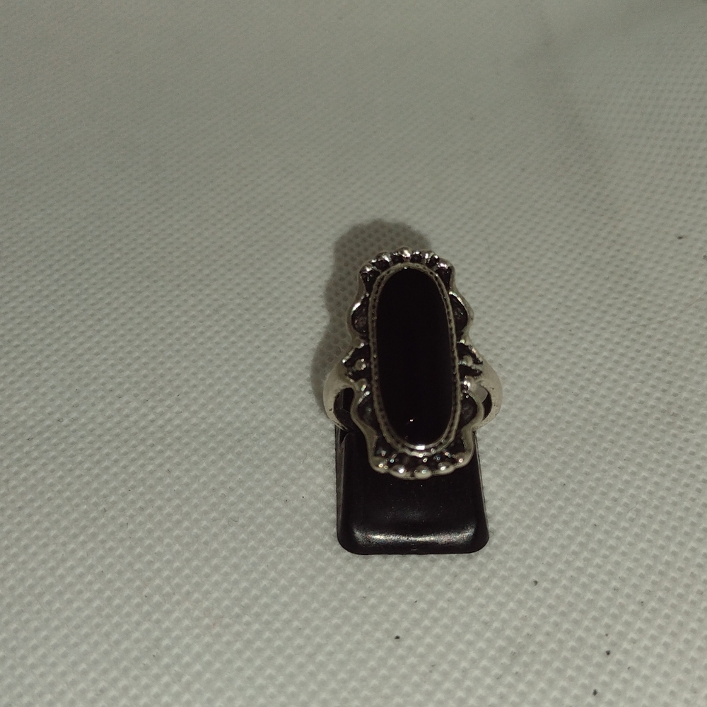Black Onyx Gemstone & Silver Plated Statement Ring
